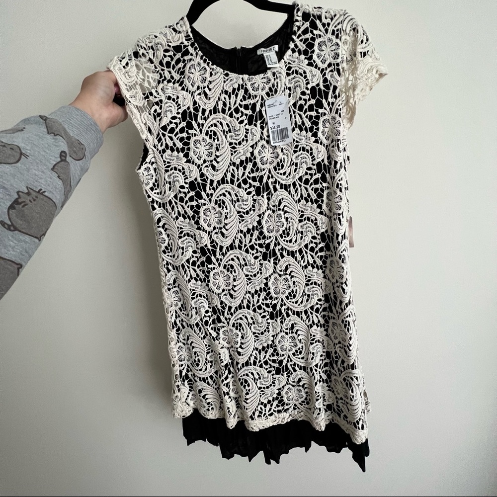 NWT forever 21 lace black white dress medium
